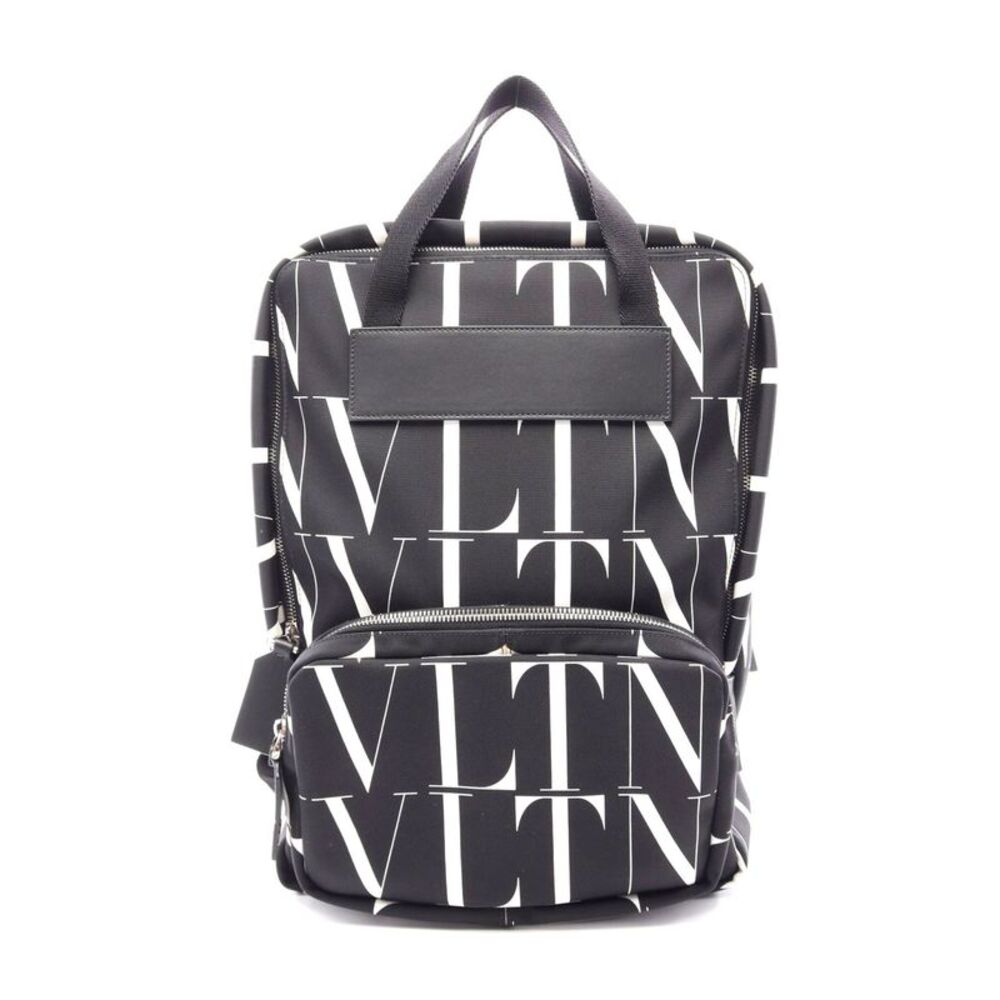 Valentino Garavani Logo Print Nylon Leather Backpack